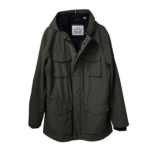 Levi's Arctic Hooded Fleece Lined Four Pocket Parka Jacket Green Mens Size XL - Picture 1 of 13